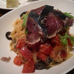 冷製スパゲッティ　フレッシュトマト・オリーブ・ケイパー・水菜・鰹