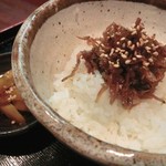 興 - 「ちりめん山椒ごはん」：甘く、濃厚な旨さの後に、京都産・山椒の痺れる香りと刺激!!