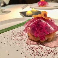 レストランエール - シェフのおまかせコース　ディナー　8,000円：白いんげんテンペ　乳酸発酵紫キャベツ　青バナナ