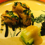 まる富 - 木の芽焼河豚、うるい酢味噌