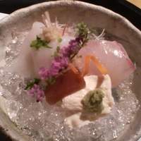 京懐石 美濃吉 そごう千葉店 - 月懐石「秋麗」向付 鯛　京湯葉　剣先そうめん