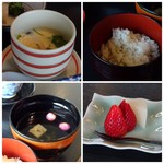 日本料理　筑紫野 - ◆左上：茶碗蒸し。 ◆右上：ジャコごはん。量が少ないですね。器に半分程度ですので、私でももう少し欲しいところ。