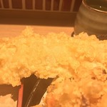 味奈登庵 - #食べログ的に撮るとこうなる。  
      全長20cm以上、厚さも十分。
      満足以外の言葉が見つからない、穴子天ぷら。