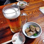 よし半 - 生ビール（２口飲みました）＆ お通し