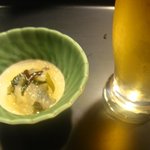 酒蔵きたやま - 生とお通し(くらげ)