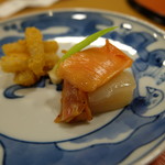 Sanyuukyo - お造りで貝の味噌漬けと平目のこぶ締め