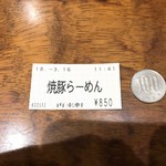 2018年3月　食券と追加の100円