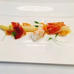 プレスキル - フランスのホワイトアスパラガスと車海老 桜エビ
      アスパラと生ハム合いすぎる❗️
      海老の火入れ完璧過ぎで意味不明（≧∇≦）笑