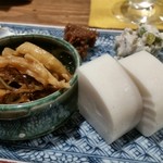 蕎麦前ながえ - 蕎麦前セットの、はりはり漬けと板わさ。