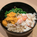 うを徳 - 2018.3 春のミニ丼（秋田ズワイガニ、噴火湾ウニ、京都山城菜の花）