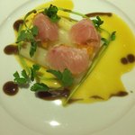 マッシュルーム - フランス産ホワイトアスパラガス オレンジバターソース 愛媛産柑橘と金目鯛のカルパッチョを添えて