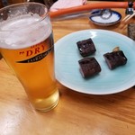 スタミナ苑 - アサヒスーパードライエクストラコールドとハツのタタキ