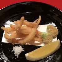 太庵 - 揚げ物（白魚、そらまめ）