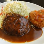 とんかつ ひろ喜 - ハンバーグ＆海老クリームコロッケ定食1040円