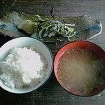 空の木 春定食（一部）：１０００円（税込）ご飯・味噌汁・豚肉巻【２０１８年３月撮影】