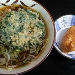 地下鉄後楽園そばコーナー - 地下鉄後楽園そばコーナー　春菊天＆生卵そば＆おいなりさん