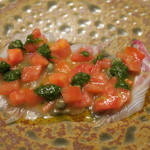 レストラン ラッセ - 30年3月　淡路天然真鯛　トマト、バジルソース　アップ