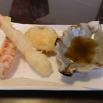 創作おうどん　遊佳 - パプリカ･エビ･焼き芋の天ぷら