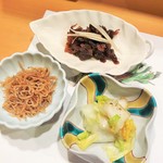 新ばし 星野 - 松阪牛のしぐれ煮、じゃこ、漬物