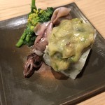 うを徳 - ヨモギ入り胡麻豆腐・ほたるいか・京都の菜の花辛和え