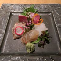富山 はま作 - お造り　寒ぶり、さわら、鯛の昆布締め、白えび