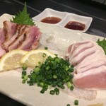 和鶏屋 - H.29.12.8.夜 百日鶏のたたき２種盛り(もも・ムネ) 1,000円