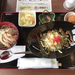 みはらし食堂 - ゆうかセット（肉そばと焼きチーズ丼）¥980