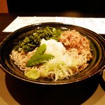 我伝 - わさび菜そば（冷）大盛り