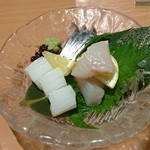 玉乃光酒蔵 梅田店 - 刺盛り3種（アオリイカ・しめ鯖・すずき）920円