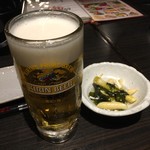 とめ手羽 - 乾杯の生ビール