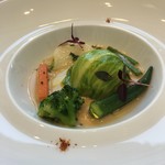 ラ・フェット ひらまつ - ホタテのムースの真鯛包、レタスロール、ジュのソース