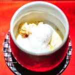 エクアトゥール - スモークしたオマール海老のフラン、 塩漬けした鱈の白子のソース