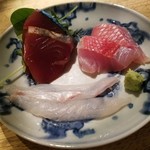 味酒 かむなび - お造り3種 (平目、金目鯛、鰹)