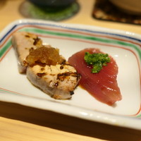 すし岩瀬 - かづおづけ九条ネギとかつお炙りに玉ねぎおろし
