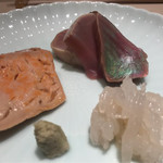 鮨 とかみ - あん肝、メカジキ、白エビ