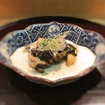 はらまさ - ★焼きアワビ、筍の唐揚げ、鮑の肝ソース