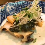 はらまさ - ★焼きアワビ、筍の唐揚げ、鮑の肝ソース