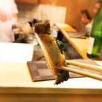 はらまさ - ★焼きアワビ、筍の唐揚げ、鮑の肝ソース