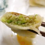 Hidakaya - 餃子にかぶりついてみると、厚めな皮の食感のあとにジューシーかつ野菜たっぷりでヘルシーなウマさ満点！オイリーな風味は控えめでケの日（普段）食べたい美味しさな焼餃子でした。