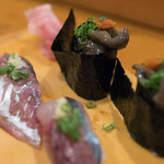 光寿司 - 2018.3 釣りアジ（1貫190円）、ナマコ軍艦