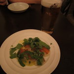 真鯛とカラスミのカルパッチョとエビスビール