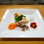 鮨松榮 - 春の一皿（蛍烏賊、鯛の真子、菜花）