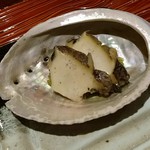 銀座 しのはら - アワビの肝飯蒸し 