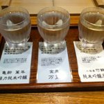 鮓や 大東 - 日本酒　呑み較べ3種　亀齢=萬年　相原酒造=金泉・万葉　竹鶴=純米吟醸原酒