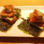 たべどころ絆 連 - うにとマグロのカナッペ＠４８０