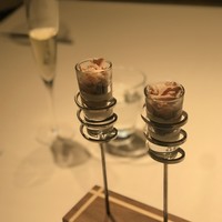 レストランエール - モンブランとフォアグラ   フォアグラシュレッドは液体窒素でカッチカチ…下の上でとろけます。