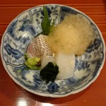 蓬左茶寮 - 肴：鯛、あじ、スミイカ