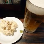 Motsuyaki Enjin - 生ビール（プレモル）（この日は無料だったけど通常価格は税込480円）