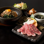 Yakiniku (Grilled meat) lunch set to choose from - your favorite dish and Kuroge Wagyu beef ribs lunch