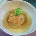 おでん め組 - 【'11/06/22撮影】本日の定食 1050円 のお芋まんじゅう(薩摩芋、新玉葱、魚肉ソーセージ、銀餡)
